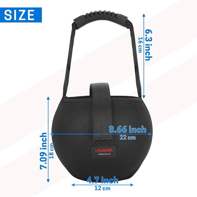 VISEMAN Bowling Mesh Bag, Single Bowling Ball Carrier with Reinforced PVC Handle, Black, 8.3" L x 8.3" W x 6" H - Image 2